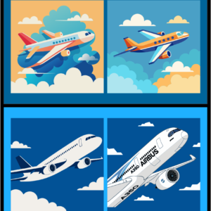 Commercial Airbus & Airplane Flying in Sky Vector Set