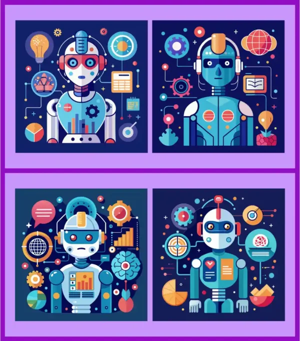 Artificial Intelligence & Futuristic Robot Concept Vector Set