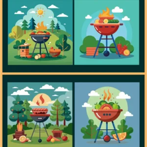 Outdoor BBQ Grill & Summer Picnic Vector Set