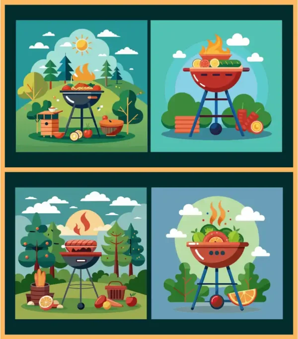 Outdoor BBQ Grill & Summer Picnic Vector Set