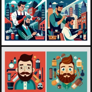 Barber Shop & Men's Hair Salon Vector Illustration Set