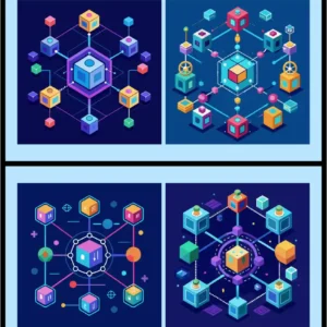 Blockchain Technology Nodes & Decentralized Network Vector Set