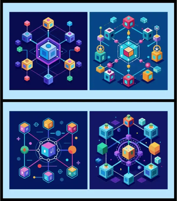 Blockchain Technology Nodes & Decentralized Network Vector Set