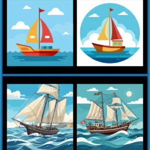 Sailing Boat & Historic Ship Ocean Vector Set