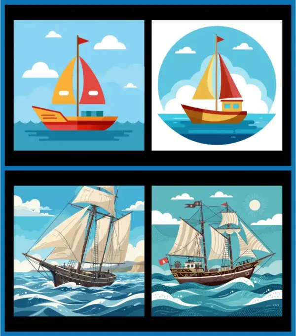 Sailing Boat & Historic Ship Ocean Vector Set