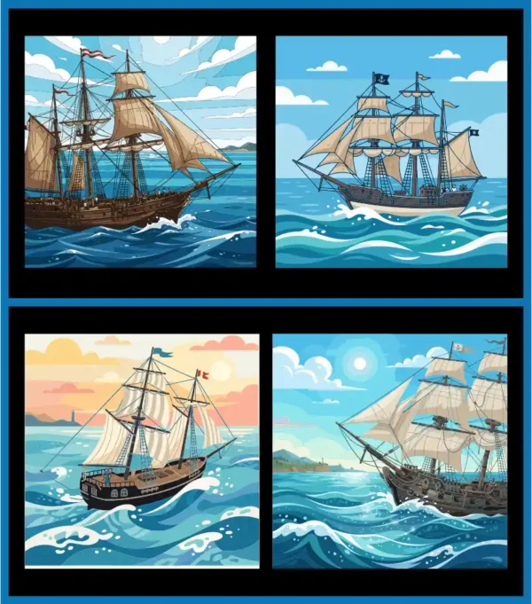 Sailing Boat & Historic Ship Ocean Vector Set 02