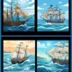 Sailing Boat & Historic Ship Ocean Vector Set 02