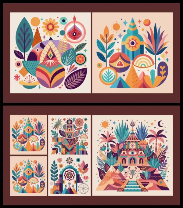 Vibrant Boho Abstract Shapes & Mystical Botanical Vector Set