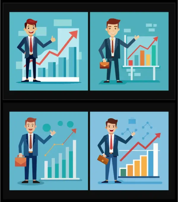 Businessman Growth Presentation & Financial Success Vector Set