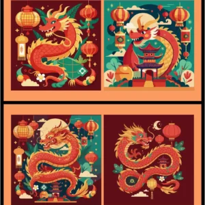 Chinese New Year Dragon & Festive Lanterns Vector Set