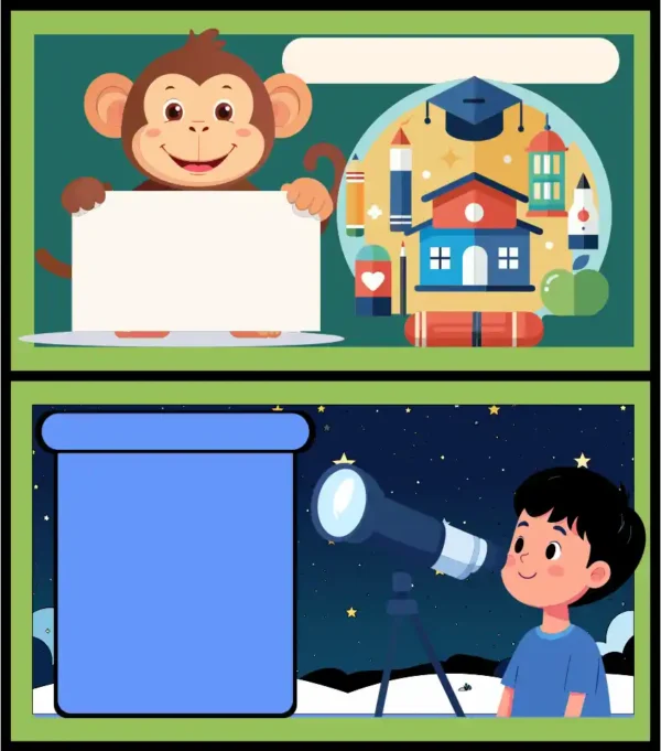 Cute Kids Education & Stargazing Vector Set with Copy Space