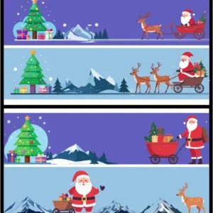 Santa Claus & Reindeer Christmas Horizontal Banner Vector Set