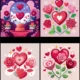 Valentine Day Love Heart Rose Flower Vector Illustration Set