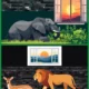 Wild Animals Brick Wall Open Window Sunset Landscape Vector Background Set
