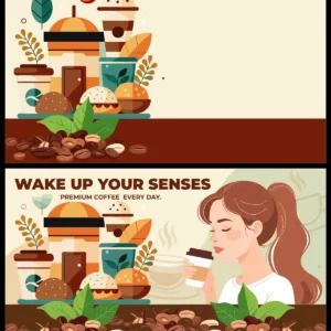 Coffee Shop Icons Splash Cup Beans Commercial Ads Vector Background Set - 02