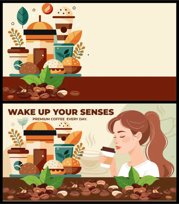 Coffee Shop Icons Splash Cup Beans Commercial Ads Vector Background Set - 02
