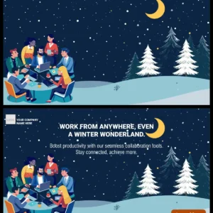 Business Team Meeting Winter Wonderland Outdoor Remote Work Banner Set