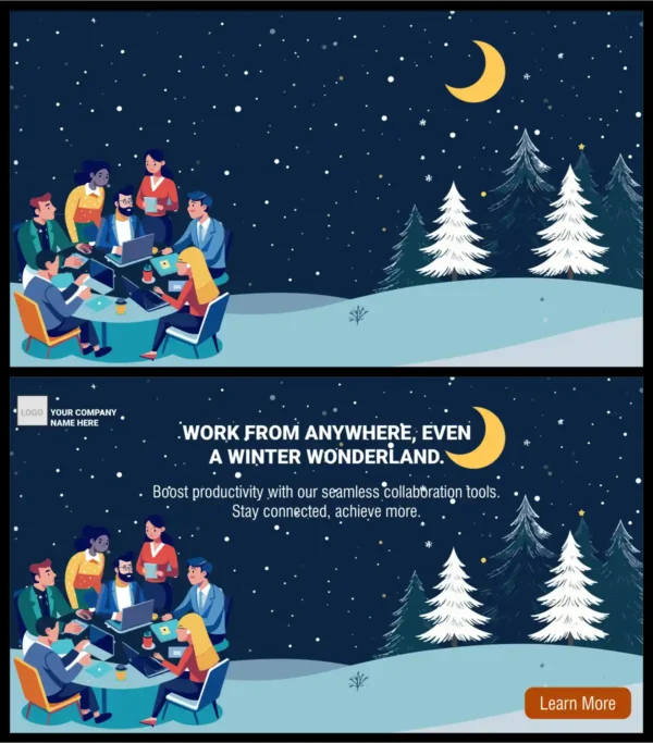 Business Team Meeting Winter Wonderland Outdoor Remote Work Banner Set