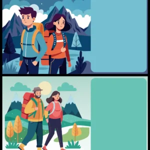 Travel Tourism Couple Hiking Mountain Adventure Vector Banner Set - 01