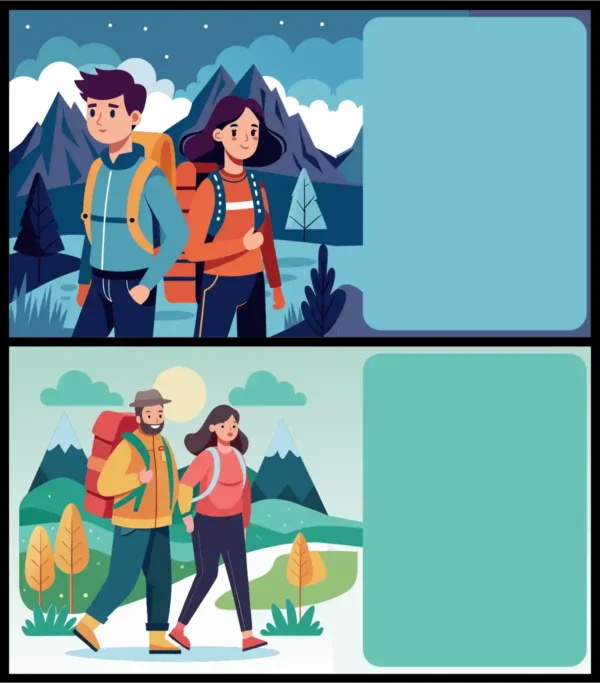 Travel Tourism Couple Hiking Mountain Adventure Vector Banner Set - 01