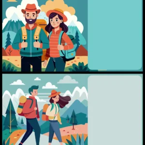 Travel Tourism Couple Hiking Mountain Adventure Vector Banner Set - 02