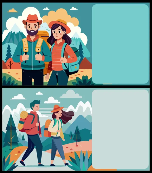 Travel Tourism Couple Hiking Mountain Adventure Vector Banner Set - 02