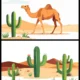Camel in Desert Landscape Sand Dunes Cactus Vector Background Set – 02