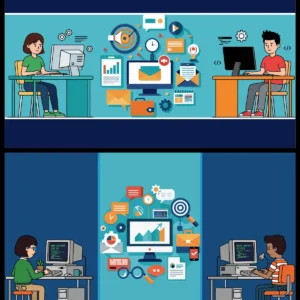 Digital Marketing Icons Computer Operators Working Technology Vector Set - 01