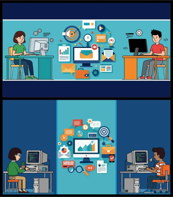 Digital Marketing Icons Computer Operators Working Technology Vector Set - 01