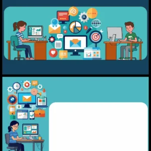 Digital Marketing Icons Computer Operators Working Technology Vector Set - 02