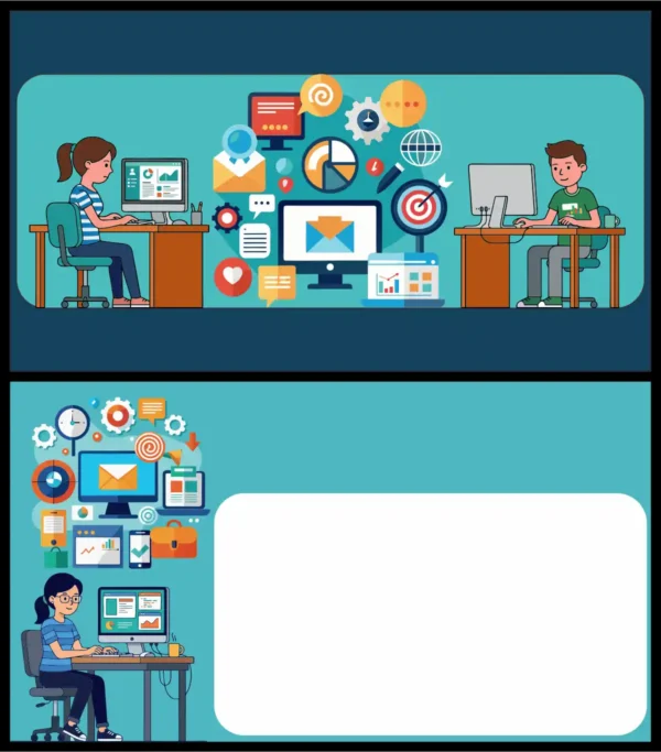 Digital Marketing Icons Computer Operators Working Technology Vector Set - 02