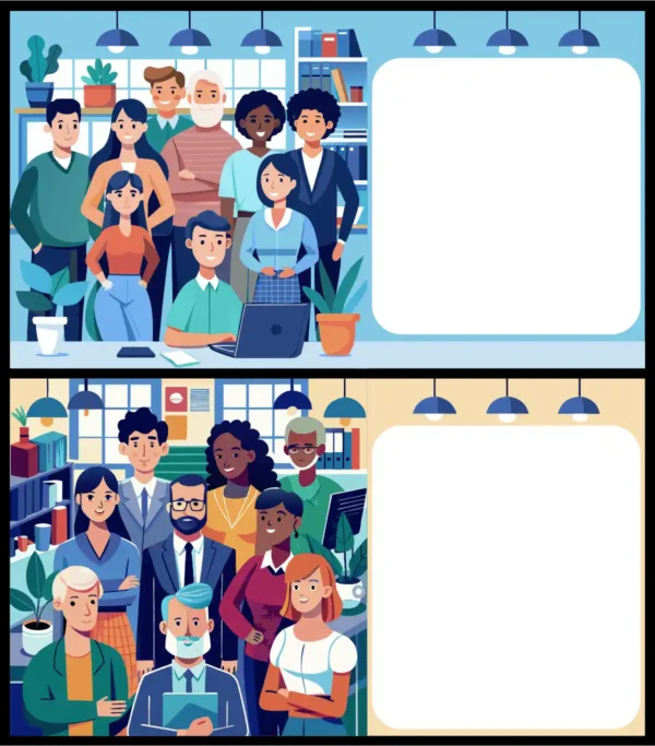 Corporate Team Meeting Diverse Office Employees Blank Banner Vector Template Set