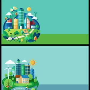 Eco City Green Buildings Solar Panels Renewable Energy Vector Banner Set - 01