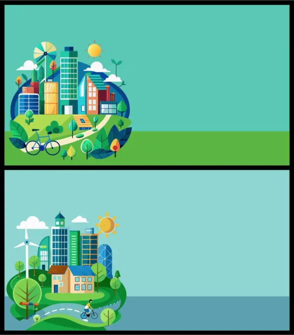 Eco City Green Buildings Solar Panels Renewable Energy Vector Banner Set - 01