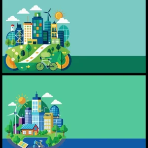 Eco City Green Buildings Solar Panels Renewable Energy Vector Banner Set - 02