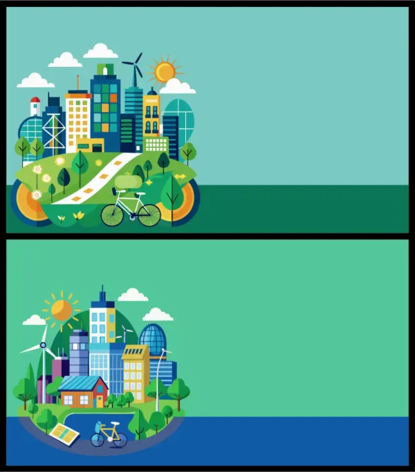 Eco City Green Buildings Solar Panels Renewable Energy Vector Banner Set - 02