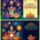 Happy Diwali Festival Lights Diya Lamps Fireworks Greeting Vector Set – 01