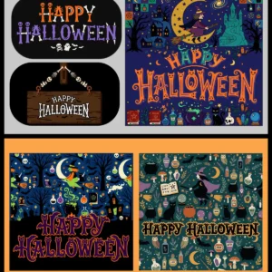 Happy Halloween Banners Set with Witch, Skeleton, Cat, and Ghost Patterns Vector Illustration for Party Decor, Social Media, and Web Designs - 02