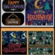 Happy Halloween Banners Set with Witch, Skeleton, Cat, and Ghost Patterns Vector Illustration for Party Decor, Social Media, and Web Designs – 02