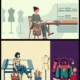 Fashion Designer Woman Working in Studio Atelier with Patterned Handbag Sketchbook and Mannequins Vector Illustration