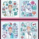 Healthcare and Medical Service Vector Illustration Set with Male Doctor Heartbeat ECG Stethoscope and Hospital Icons