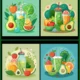 Healthy Organic Food Vector Set with Green Detox Smoothie Avocado Fresh Fruits and Vegetables