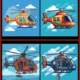 Emergency Search and Rescue Helicopter Flying in Sky Technical Vector Illustration Set with Pilot and Hoist Operation