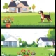 Suburban Houses with Happy Dogs Vector Background Set – 02