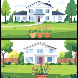Modern House & Floral Garden Vector Background Set-01