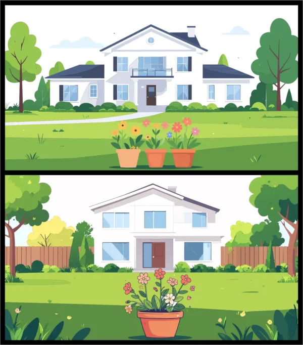 Modern House & Floral Garden Vector Background Set-01
