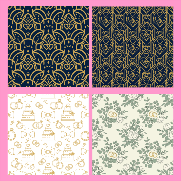 Elegant Wedding & Art Deco Seamless Pattern Vector Bundle