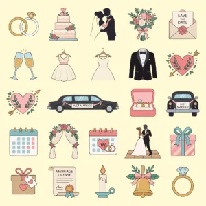 Romantic Wedding Day & Celebration Vector Icon Pack