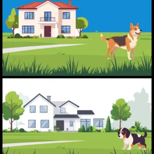 Suburban Houses with Happy Dogs Vector Background Set - 01