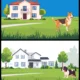 Suburban Houses with Happy Dogs Vector Background Set – 01